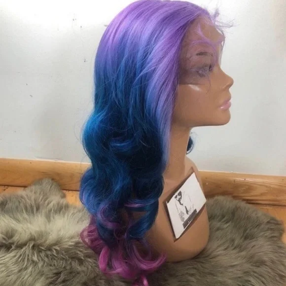 💫 22” PURPLE TRI OMBREMERMAID BODY WAVY CURLY LACE FRONT WIG *NEW*5” LACE PRT